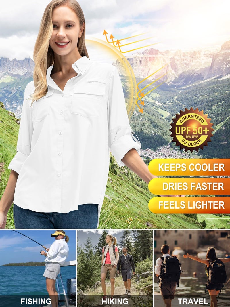 Toomett Womens Safari Shirts Quick Dry UPF 50 Fishing Shirts Lightweight SPF Long Sleeve Sun Protection Shirts,F5026,White,XXL - Image 4